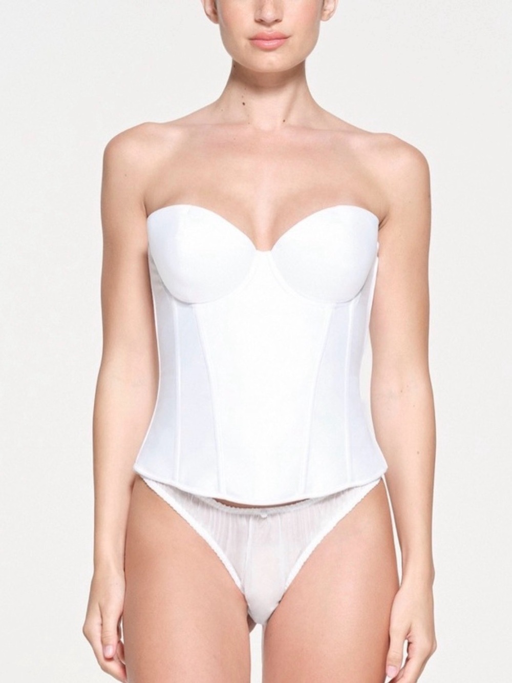 NWT SKIMS ROMANCE SATIN CORSET BRIDAL SNOW SMALL S